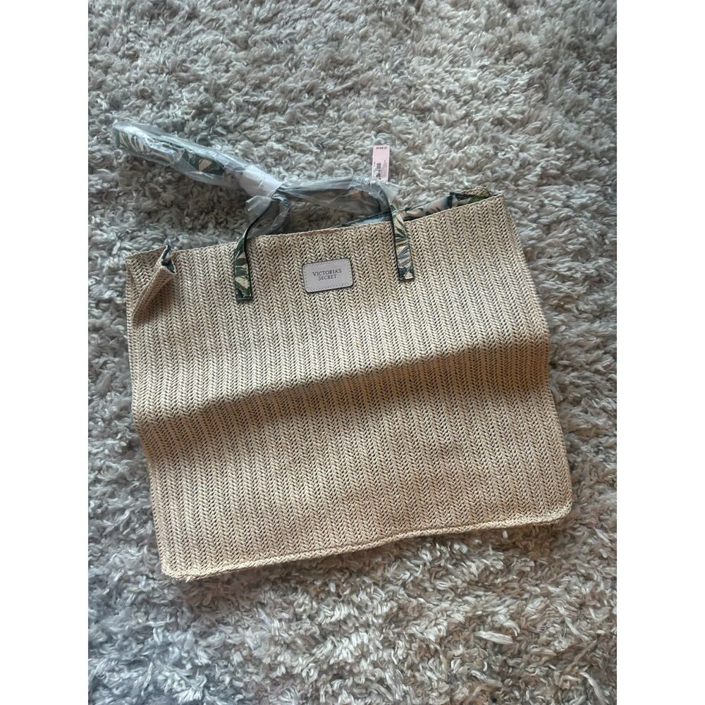 NWT Victoria's Secret Beige Tote Bag Knit Double Handle Beach Tote